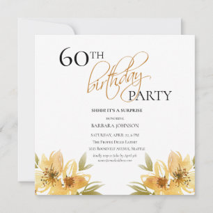 Invitation Elégant Surprise Jaune Floral 60e anniversaire