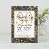 Invitation Elégant Swanky Faux Gold, Black & Grey Floral (Debout devant)