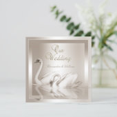 Invitation Elégant Swans de mariage Damask Cream Blanc (Debout devant)