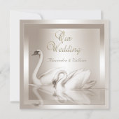 Invitation Elégant Swans de mariage Damask Cream Blanc (Devant)