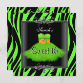 Invitation Élégant Sweet 16 Anniversaire Lime Zebra Robe Noir (Devant / Derrière)