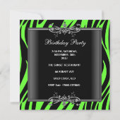 Invitation Élégant Sweet 16 Anniversaire Lime Zebra Robe Noir (Dos)