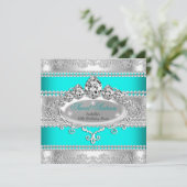 Invitation Élégant Sweet 16 Anniversaire Princesse Turquoise  (Debout devant)