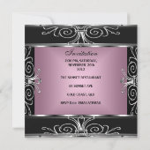 Invitation Élégant Sweet 16 Anniversaire rose noir argent (Dos)