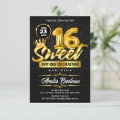 Invitation Élégant Sweet 16 Black and Gold Premuim (Debout devant)