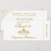 Invitation Élégant Sweet 16 Gold et White Ticket (Devant / Derrière)