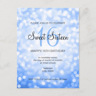 Invitation Élégant Sweet 16 Lumières Parties scintillant Bleu