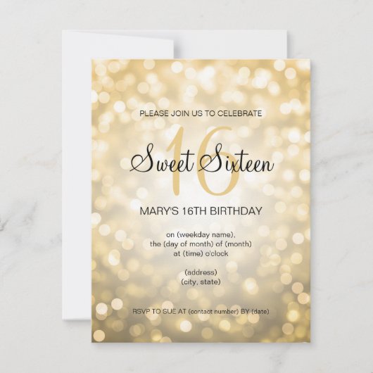 Invitation Élégant Sweet 16 Lumières Parties scintillant Or A (Devant)