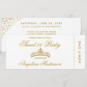 Invitation Élégant Sweet 16 Party Gold et blanc Ticket (Devant / Derrière)
