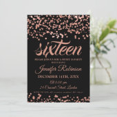 Invitation Elégant Sweet 16 Rose Gold & Black Foil Confetti (Debout devant)