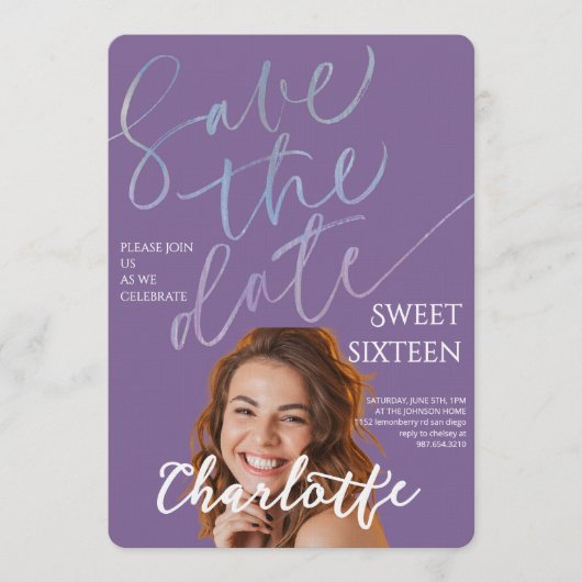 Invitation Elegant Sweet 16 Save the Date Birthday (Devant)