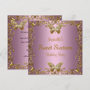 Invitation Elégant Sweet sixteen Anniversaire Pink Gold Papil