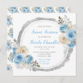 Invitation Elégant Sweet sixteen aux fleurs bleu foncé (Devant / Derrière)