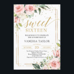 Invitation Élégant sweet sixteen boho rose rose floral or<br><div class="desc">Elégant boho rose rose floral or sweet sixteen invitation,  Contactez-moi pour les articles correspondants ou pour la personnalisation,  Roses Blush ©</div>