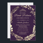 Invitation Élégant Sweet sixteen de couronne d'or violet<br><div class="desc">Plus jolies invitations d'anniversaire dans le Little Bayleigh Store!</div>