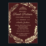 Invitation Élégant Sweet sixteen de couronne or de Bourgogne<br><div class="desc">Plus jolies invitations d'anniversaire dans le Little Bayleigh Store!</div>