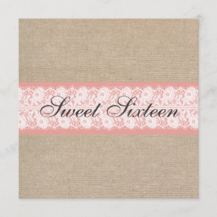 Invitation Elégant Sweet sixteen de dentelle de Coral Burlap