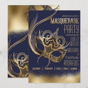 Invitation Elégant Sweet sixteen de Masque de la Marine d'or