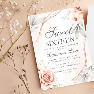 Invitation Elégant Sweet sixteen de Parties scintillant Flora