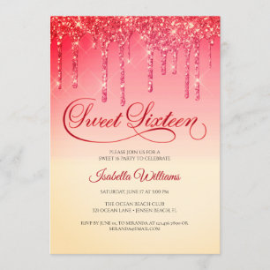 Invitation Elégant Sweet sixteen de Parties scintillant Rouge