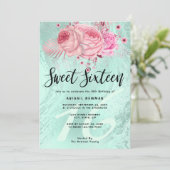 Invitation Élégant sweet sixteen de parties scintillant vert  (Debout devant)