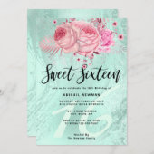 Invitation Élégant sweet sixteen de parties scintillant vert  (Devant / Derrière)