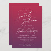 Invitation Élégant Sweet sixteen de script Ombre violet (Devant / Derrière)