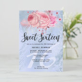 Invitation Élégant sweet sixteen en marbre bleu parties scint (Debout devant)