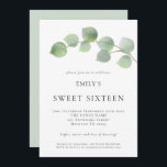 Invitation Elégant Sweet sixteen Eucalyptus Anniversaire<br><div class="desc">Elégant Eucalyptus Sweet sixteen Invitation Anniversaire Fête. Style botanique moderne pour invitation vos invités à célébrer votre 16ème anniversaire,  avec une verdure aquarelle au sommet à droite. Personnalisez facilement le texte selon vos besoins.</div>