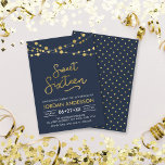 Invitation Élégant Sweet sixteen moderne Blue Faux Gold Light<br><div class="desc">Modern Sweet 16 invitation anniversaire avec d'élégantes cordes de lumières et le mot "Sweet sixteen" en faux or contre un arrière - plan bleu. La carte comprend un motif correspondant à l'arrière. Consultez d'autres éléments correspondants ici https://www.zazzle.com/collections/strings_of_lights_faux_gold_celebration_collection-119311942951401241?rf=238364477188679314 Personnalisez-le en remplaçant le texte de l'espace réservé pour ajouter vos informations. Pour...</div>