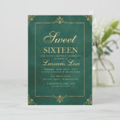 Invitation Elégant Sweet sixteen Or 16 Vert Anniversaire (Debout devant)