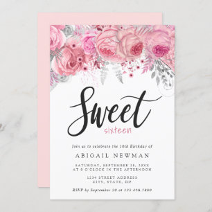 Invitation Élégant sweet sixteen rose rose rose rose or argen
