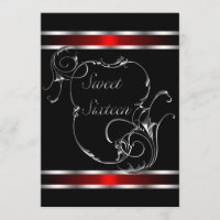 Élégant Sweet sixteen rouge noir en argent