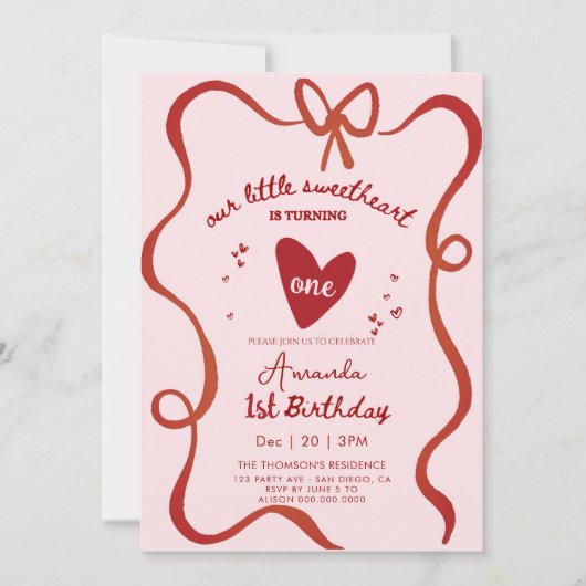 Invitation Elegant Sweetheart Valentines Hand Drawn Birthday (Devant)