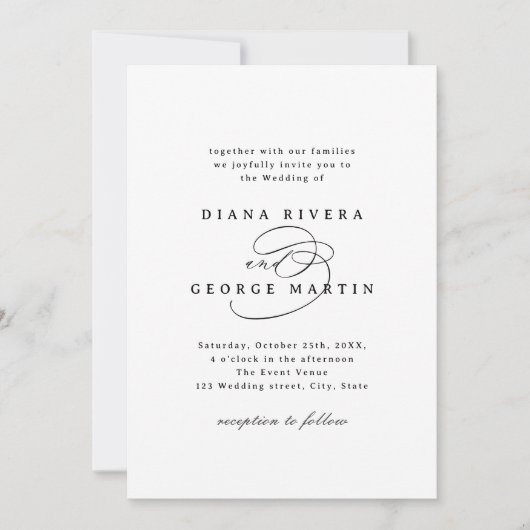 Invitation Elegant Swirl Script Simple QR code Wedding (Devant)