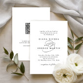 Invitation Elegant Swirl Script Simple QR code Wedding