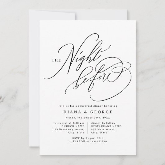 Invitation Elegant Swirl Script Simple Rehearsal Dinner (Devant)