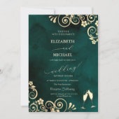Invitation Elegant Swirls,Confetti Wine Glasses Wedding  (Devant)