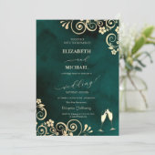 Invitation Elegant Swirls,Confetti Wine Glasses Wedding  (Debout devant)