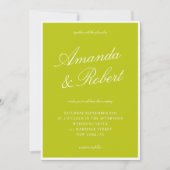 Invitation Élégant tableau de calligraphie chartreuse mariage (Devant)