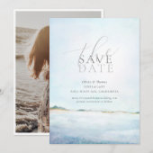 Invitation Élégant tableau de mariage de plage Photo Save the (Devant / Derrière)