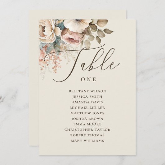 Invitation Élégant tableau de sièges mariage à script floral  (Devant / Derrière)