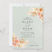 Invitation Élégant, Taille Minimale, Pêche, Mariage de crème (Devant)