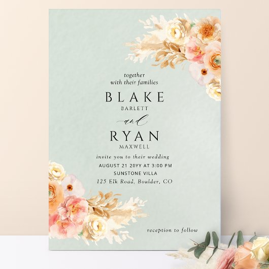 Invitation Élégant, Taille Minimale, Pêche, Mariage de crème