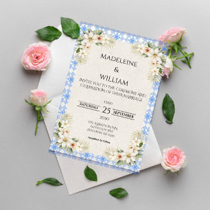 Invitation Élégant Talavera Bleu Floral Baby Shower de Mariag