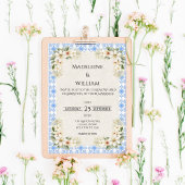 Invitation Elegant Talavera Blue Floral Bridal Shower