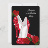 Invitation Élégant talons hauts Rouge Rose Noir fête d'annive (Devant)
