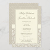 Invitation Élégant Tan Ivoire Damassé Points de Réception uni (Devant / Derrière)