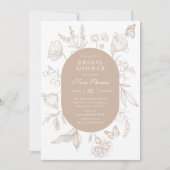 Invitation Elégant Tan Line Art Fête des mariées florale (Devant)