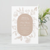 Invitation Elégant Tan Line Art Fête des mariées florale (Debout devant)
